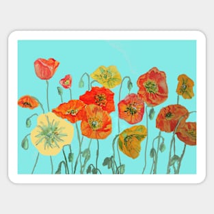 Poppy Watercolor Painting Orange Aqua Art Sticker